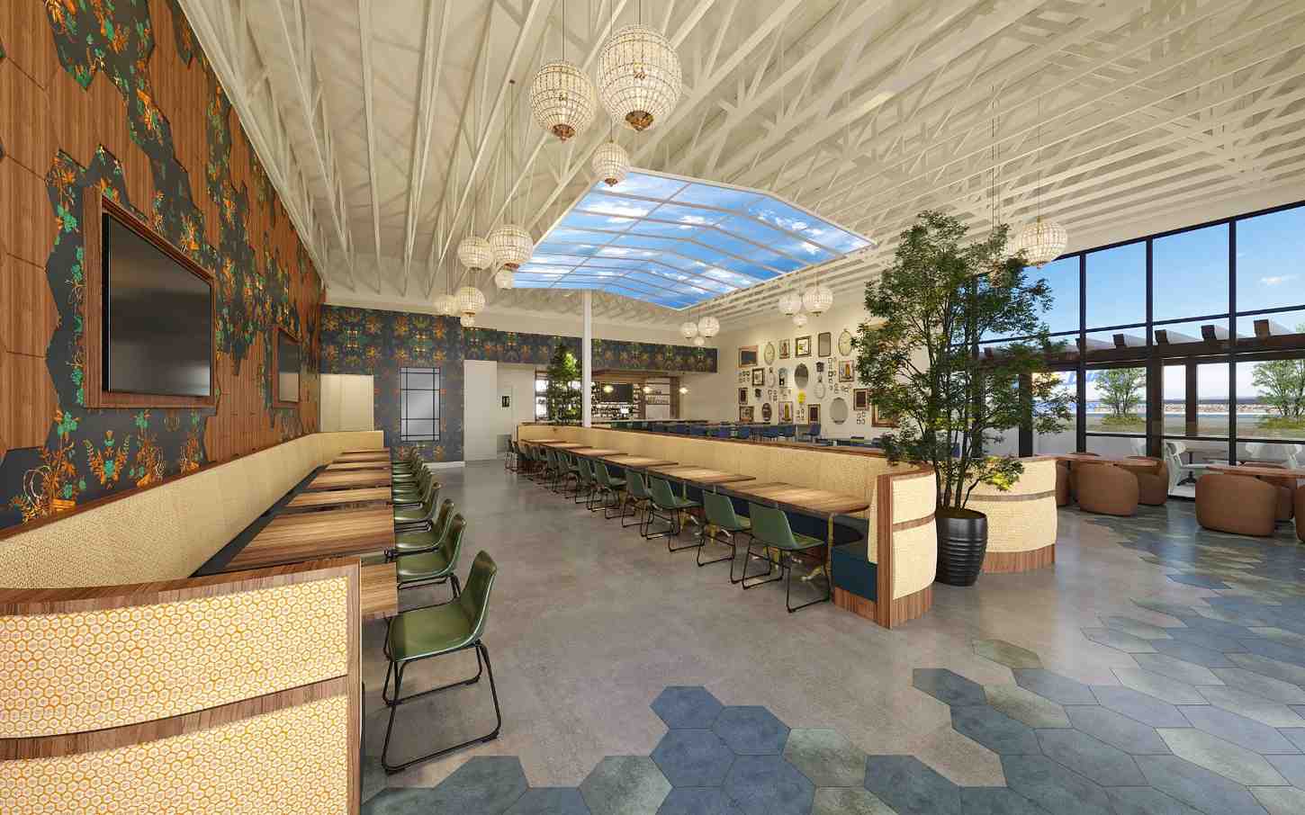 Interior of Early Birds restaurant in Las Vegas, a modern upscale dining space on Blue Diamond Road, known for serving the best Chicken Club Sandwich near Enterprise.